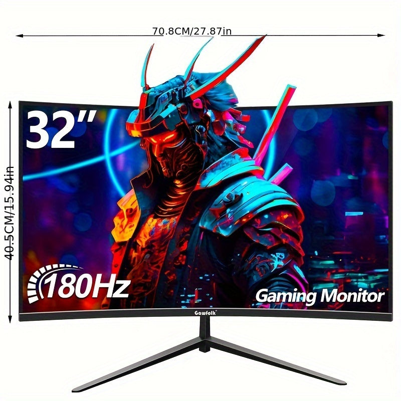 Gawfolk 32-inch Gaming Monitor Curved 1K 180Hz PC Screen Full HD 1080P, Frameless 1800R Computer Screen supports VESA