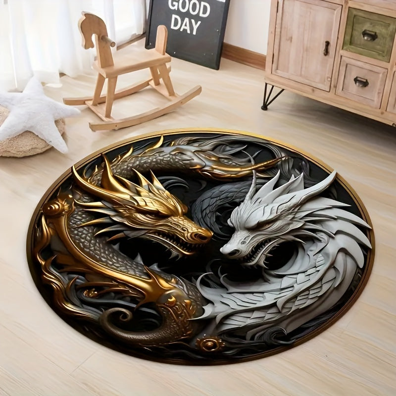 Dragon-Themed Anti-Slip Area Rug - Perfect for Bedroom, Office, and Outdoor Decor | Machine Washable Polyester Carpet