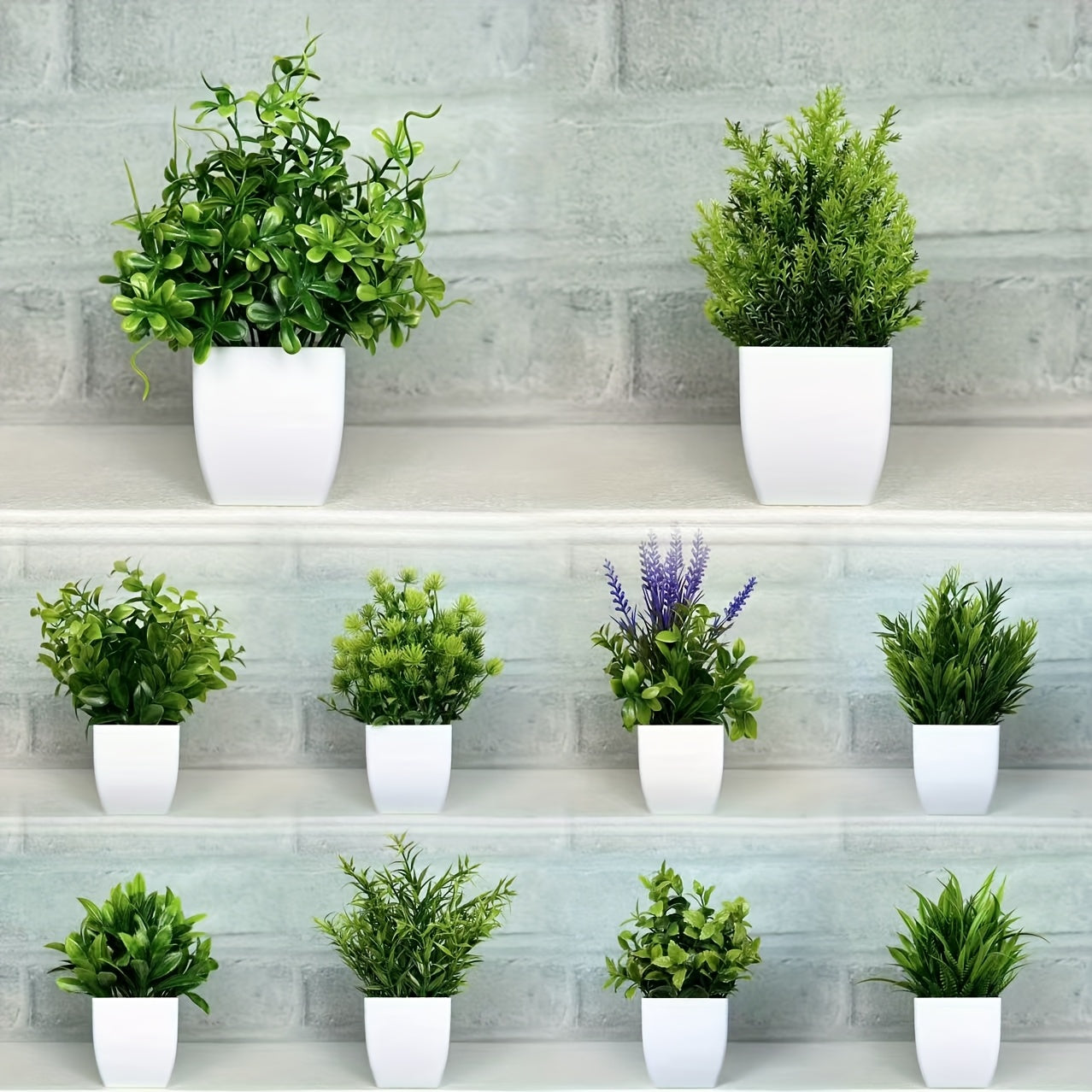 10pcs Small Artificial Blue Flowerpot Green Plant Potted Plant, Simulated Plant Indoor Home Decoration, Plastic Eternal Flower Plant Office Bathroom Bedroom Living Room Flower Rack Decoration Mini Green Plant Bonsai