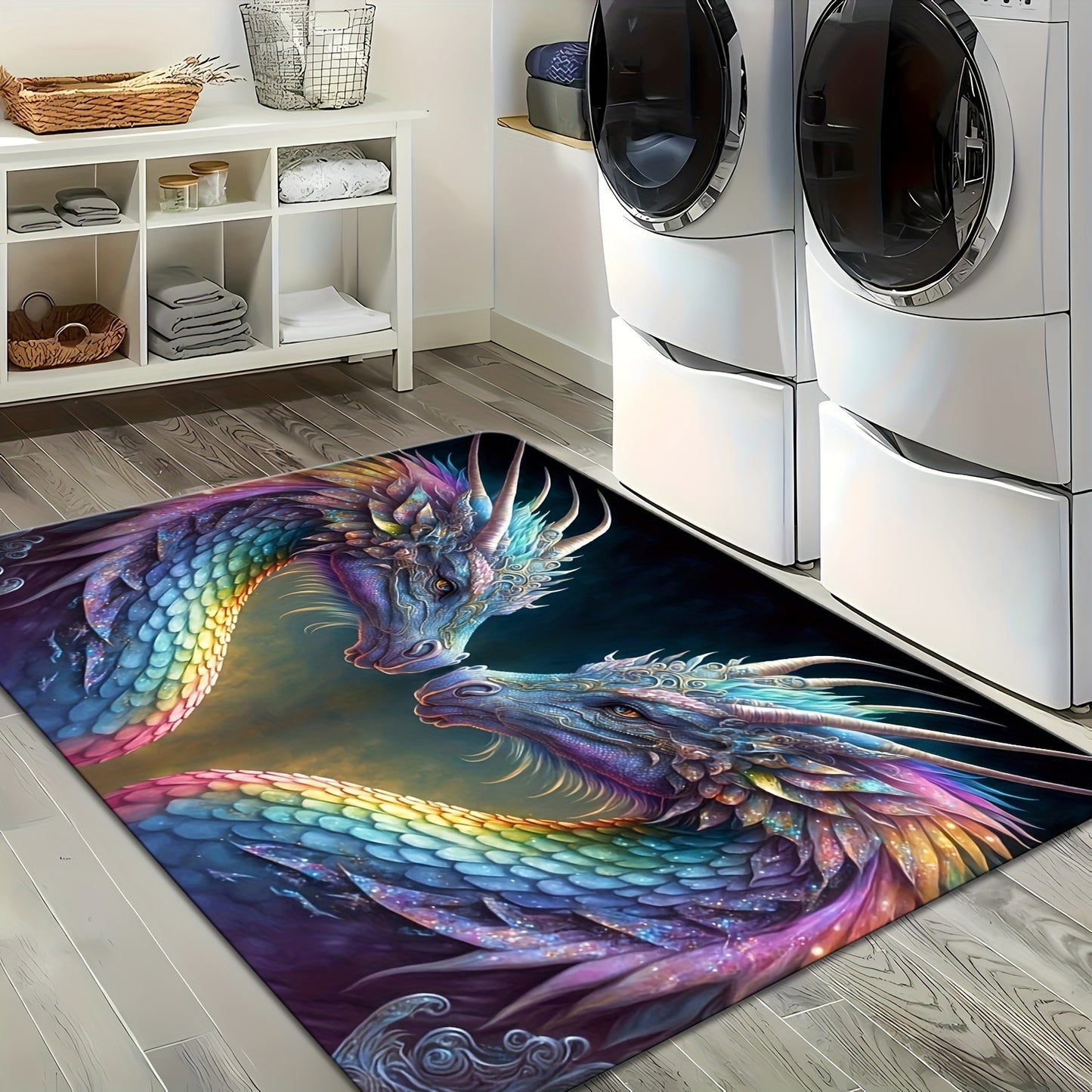 Machine Washable Mythical Dragon Area Rug, Anti-Slip Rectangular Carpet, Stain Resistant, Water-Resistant for Indoor & Outdoor Use – Ideal for Patio, Garden, Bedroom, Living Room, Kitchen, and Bathroom Entrance Mat, with Me