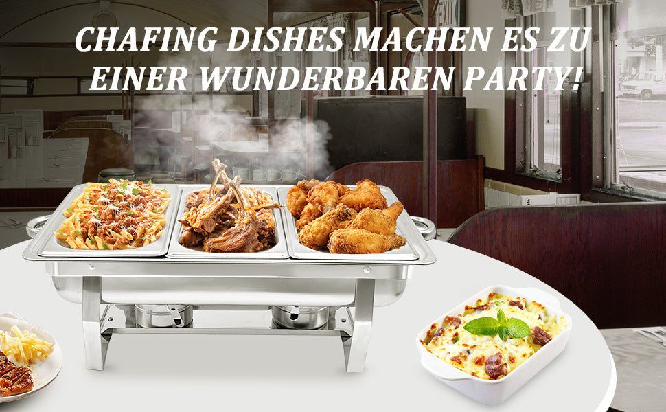 9L 2/4/6/8pcs Chafing Dish Edelstahl Buffet-Set Warmhaltebehälter Speisenwärmer Wärmebehälter Rechaud für Catering, Buffet und Party