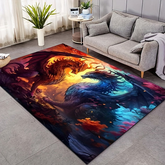 Majestic, Luxurious Crystal Velvet Dragon Print Area Rug - Non-Slip, Water & Fire Design for Living Room and Bedroom Decor