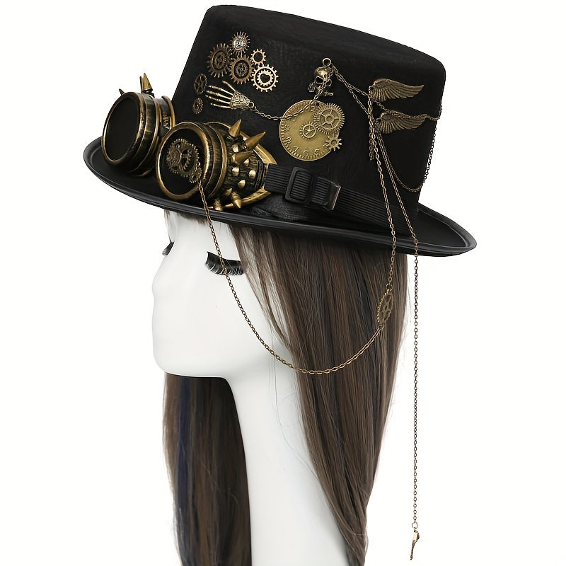 Steampunk Zylinder mit Kette und Nieten - Extravaganter Kopfschmuck für Gothic- und Vintage-Fans