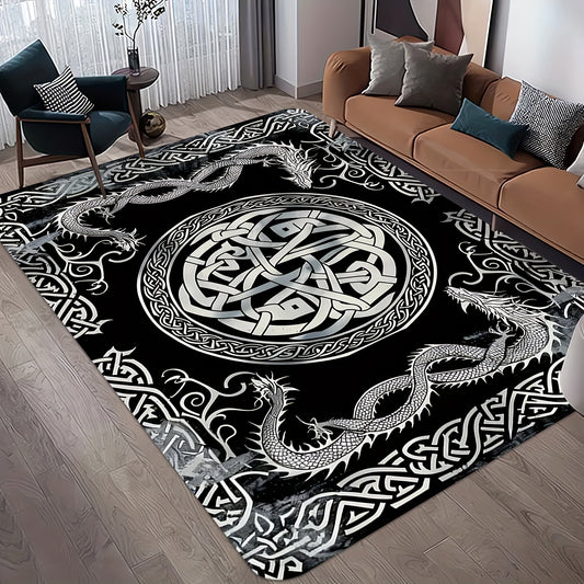 Vintage Dragon Area Rug - Non-Slip, Machine Washable, Stain & Dust Resistant, Anti-Fatigue for Living Room, Bedroom, Entryway, Dining, Outdoor Patio, Garden - Premium Flannel with Memory Foam Backing