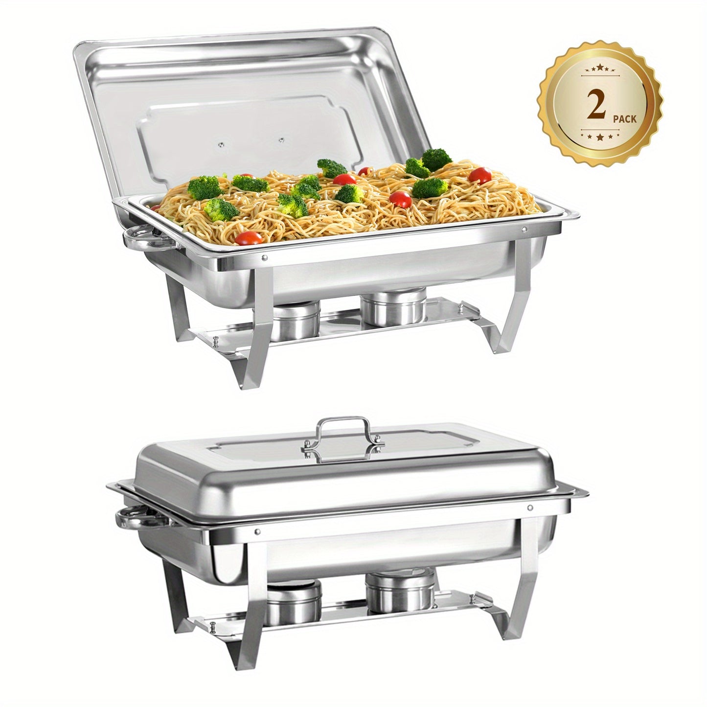 9L 2/4/6/8pcs Chafing Dish Stainless Steel Buffet Set Food Warmer Heat Container Rechaud for Catering, Buffet, And Party, 1/1GN Container