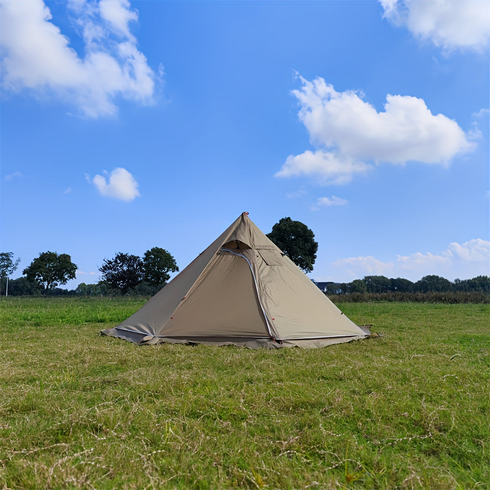 Octagonal Pyramid Tent, Four Season Camping Shelter with Chimney Hole, 160.02cm Tall, 3.2meter Diameter, Normal Waterproof Polyester, Zipper Closure, Alloy Brackets, Age 14+, Includes Chimney Safety Cloth.