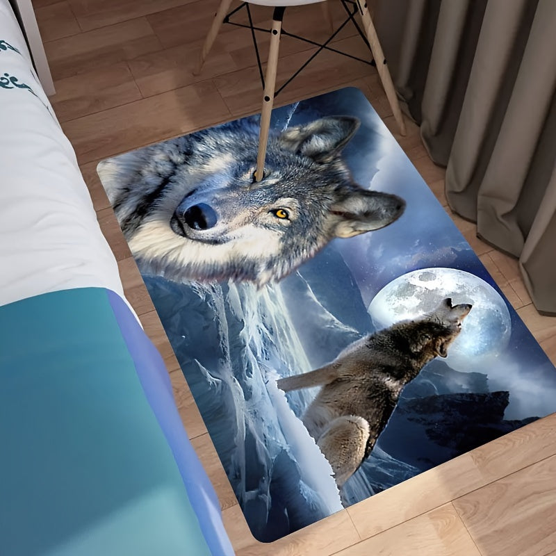 1pc 3D Snow Wolf Print Rug, Psychedelic Motif Carpet, Washable Soft Floor Mat, For Living Room Bedroom Bathroom Kitchen Sink Laundry Room Office Home Decor Indoor Decor Room Supplies Bedside Accessories