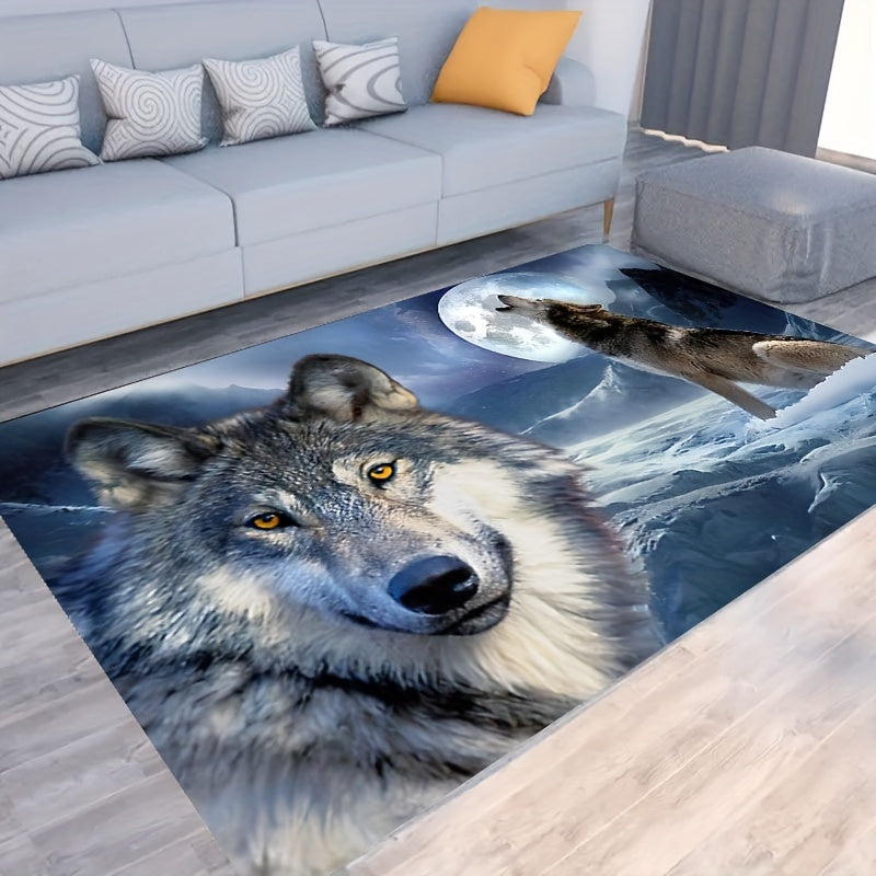 1pc 3D Snow Wolf Print Rug, Psychedelic Motif Carpet, Washable Soft Floor Mat, For Living Room Bedroom Bathroom Kitchen Sink Laundry Room Office Home Decor Indoor Decor Room Supplies Bedside Accessories