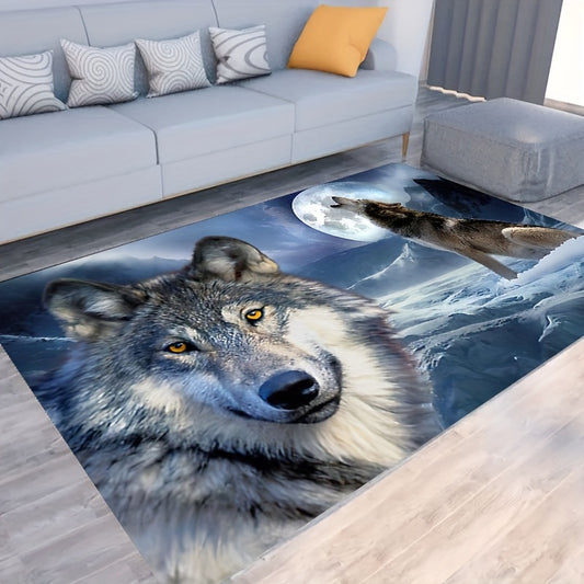 1pc 3D Snow Wolf Print Rug, Psychedelic Motif Carpet, Washable Soft Floor Mat, For Living Room Bedroom Bathroom Kitchen Sink Laundry Room Office Home Decor Indoor Decor Room Supplies Bedside Accessories