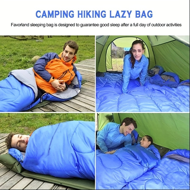 1pc Camping Sleeping Bag, Thickened Warm Sleeping Bag, Quilt Sleeping Bag With Hat, For Camping, Mountaineering, Spring Autumn And Winter Outdoor Travel Christmas Gift