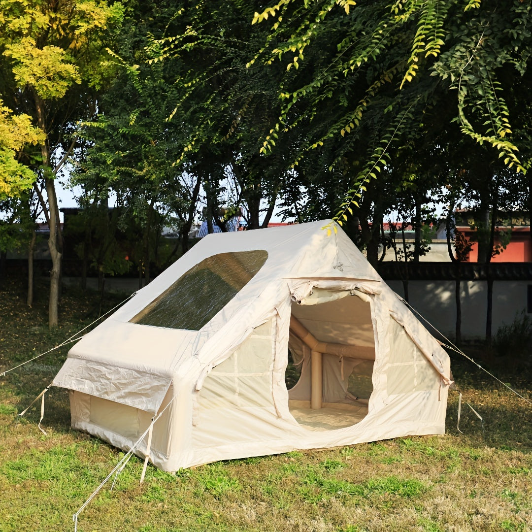 For 4 Waterproof Private Camping Tent, Oxford Cloth, PVC Frame, Solid Beige, with Zipper Closure, for All-Season Use, Easy Setup with Skylight