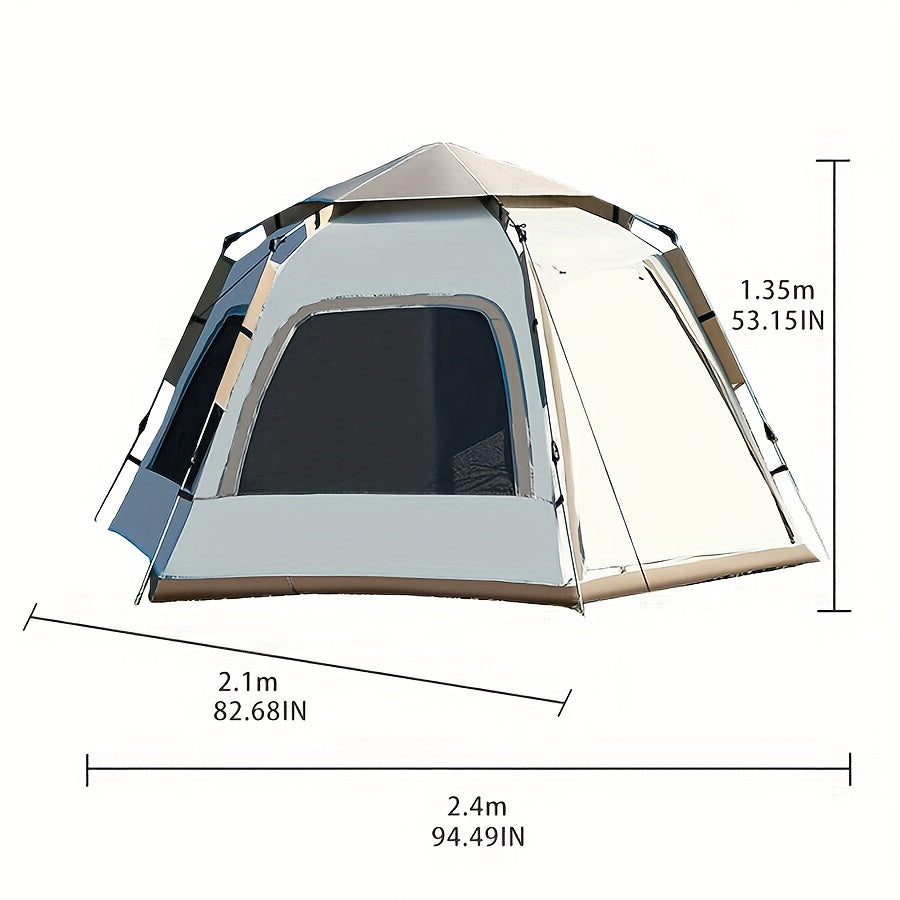 Quick Opening Camping Tent Waterproof Hexagonal Fully Automatic Tent Outdoor Camping Single Layer Tent Climbing Oxford Cloth Tent