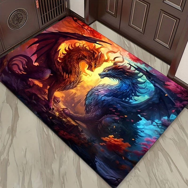 Majestic, Luxurious Crystal Velvet Dragon Print Area Rug - Non-Slip, Water & Fire Design for Living Room and Bedroom Decor