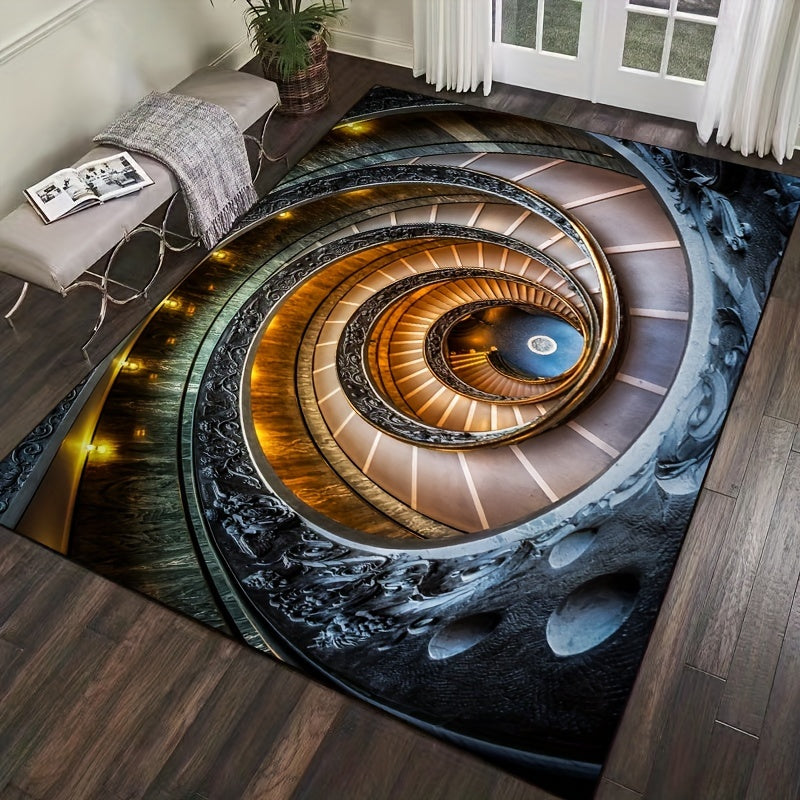 1pc 3D Spiral Staircase Pattern Area Rug, Home Living Room Bedroom Bedside Decor Carpet, Fashion Cool Illusion Decorative Carpet, Soft Washable Door Mat Home Decoration