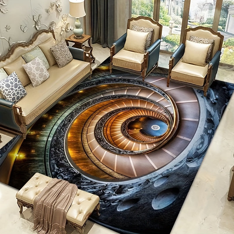 1pc 3D Spiral Staircase Pattern Area Rug, Home Living Room Bedroom Bedside Decor Carpet, Fashion Cool Illusion Decorative Carpet, Soft Washable Door Mat Home Decoration