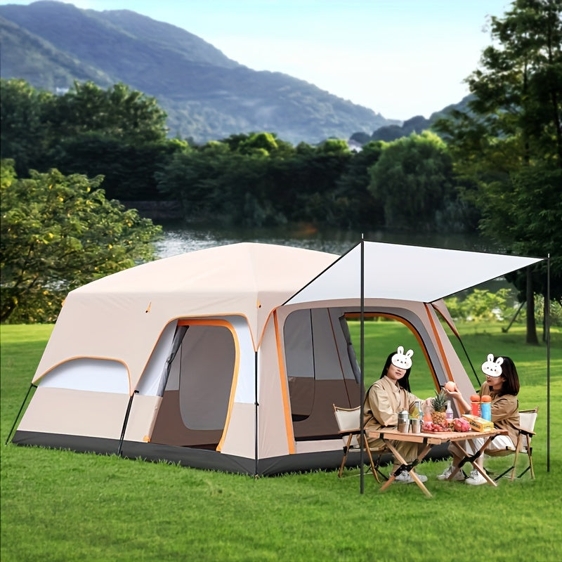 KAIROAD Spacious Beige Tent - 2 Bedrooms & Living Room, Portable Folding Design for Camping and BBQs, Windproof & Waterproof Oxford Fabric, All-Season Zip Closure, KAIROAD