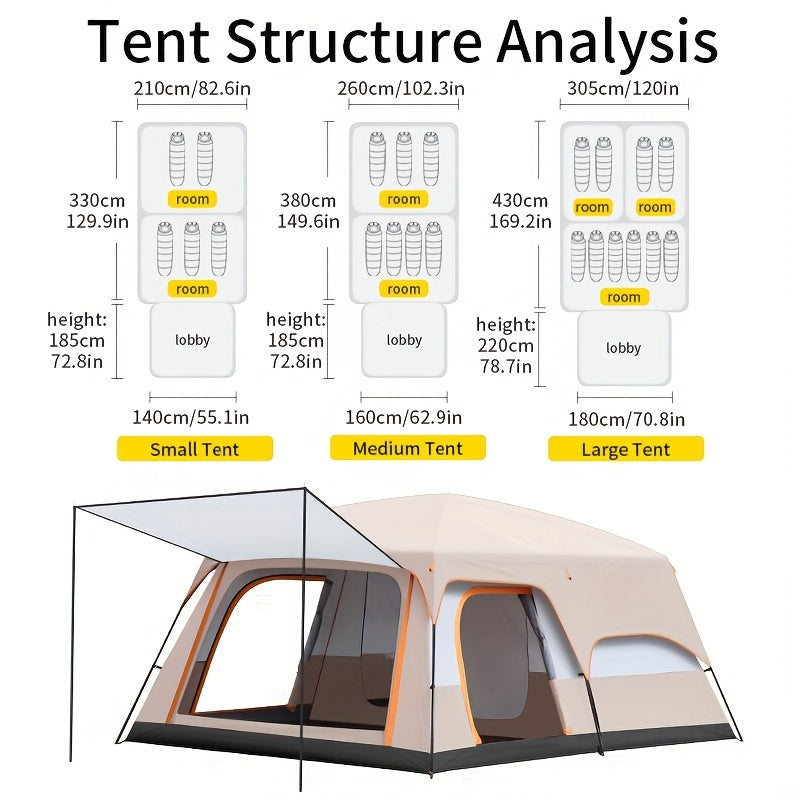 KAIROAD Spacious Beige Tent - 2 Bedrooms & Living Room, Portable Folding Design for Camping and BBQs, Windproof & Waterproof Oxford Fabric, All-Season Zip Closure, KAIROAD