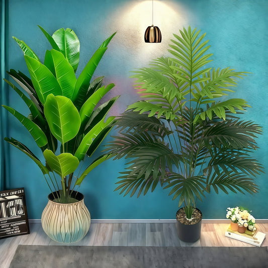 Two 32.2-Inch Simulated Tropical Palm Plants with a Total of 36 Evergreen Large Leaves, Suitable for Wedding Decoration, Home Decoration, Holiday Decoration, Spring And Summer Gift Giving, Valentine'S Day, Garden Decoration,