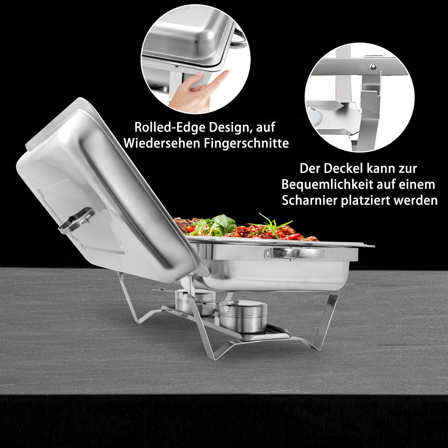 9L 2/4/6/8pcs Chafing Dish Edelstahl Buffet-Set Warmhaltebehälter Speisenwärmer Wärmebehälter Rechaud für Catering, Buffet und Party