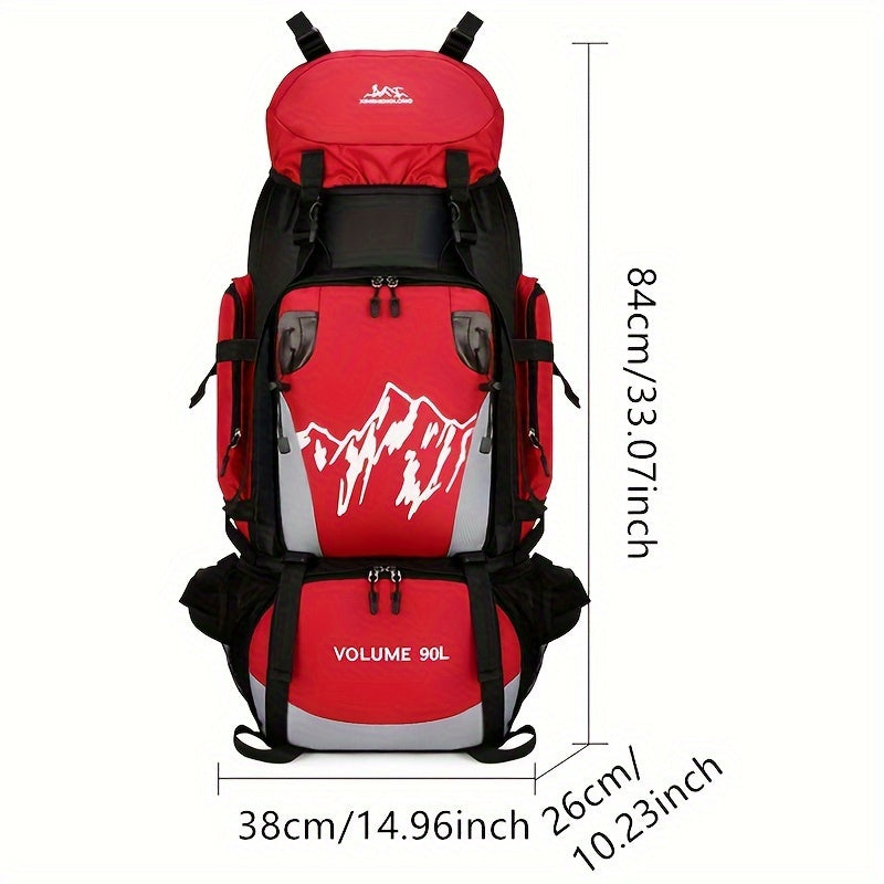 90L Lightweight Waterproof Travel Backpack with Tablet Compartment - Large Capacity, Durable Nylon, Adjustable Straps, Red & Black for Hiking, Camping, and Outdoor Adventures, Backpack for Travel