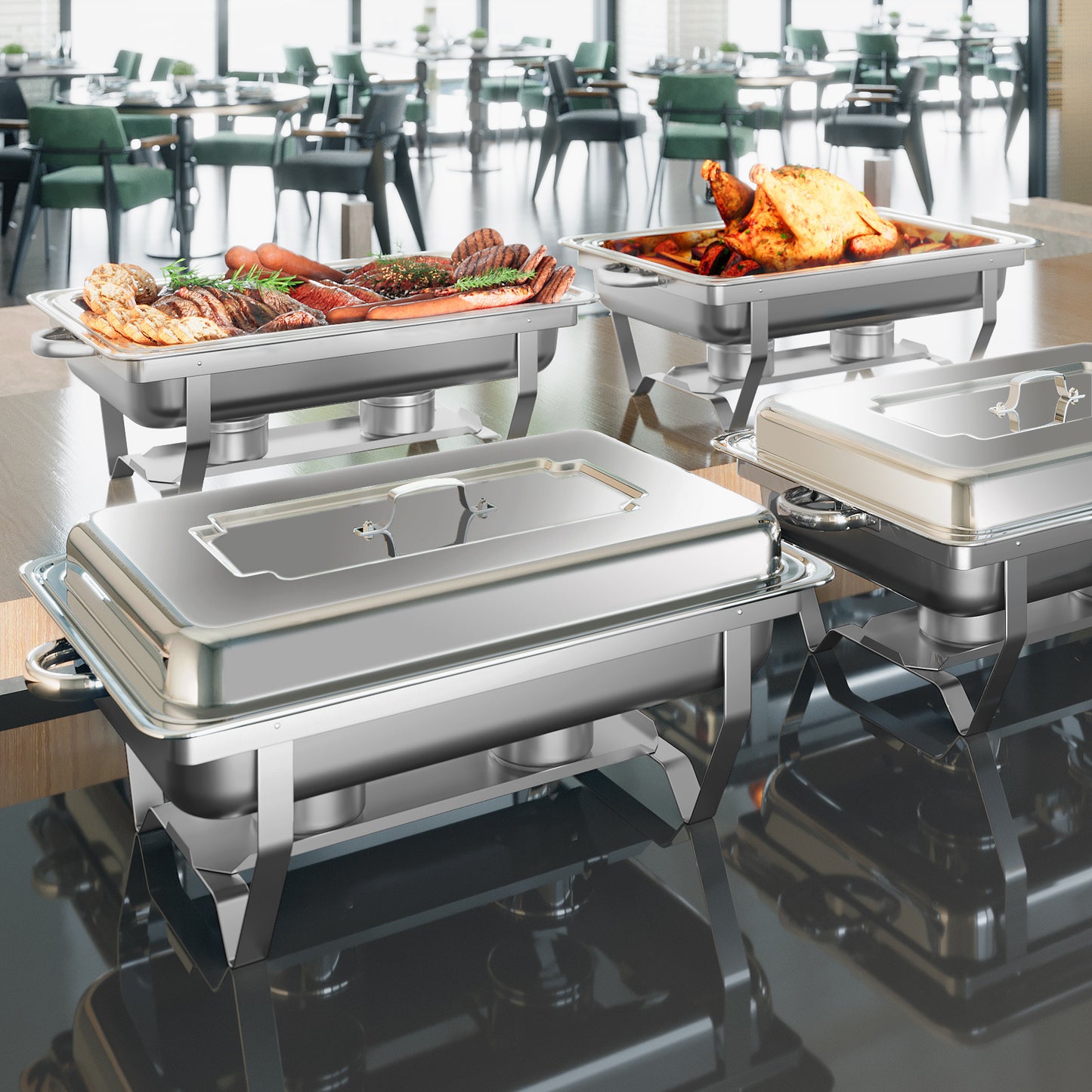 9L 2/4/6/8pcs Chafing Dish Stainless Steel Buffet Set Food Warmer Heat Container Rechaud for Catering, Buffet, And Party, 1/1GN Container