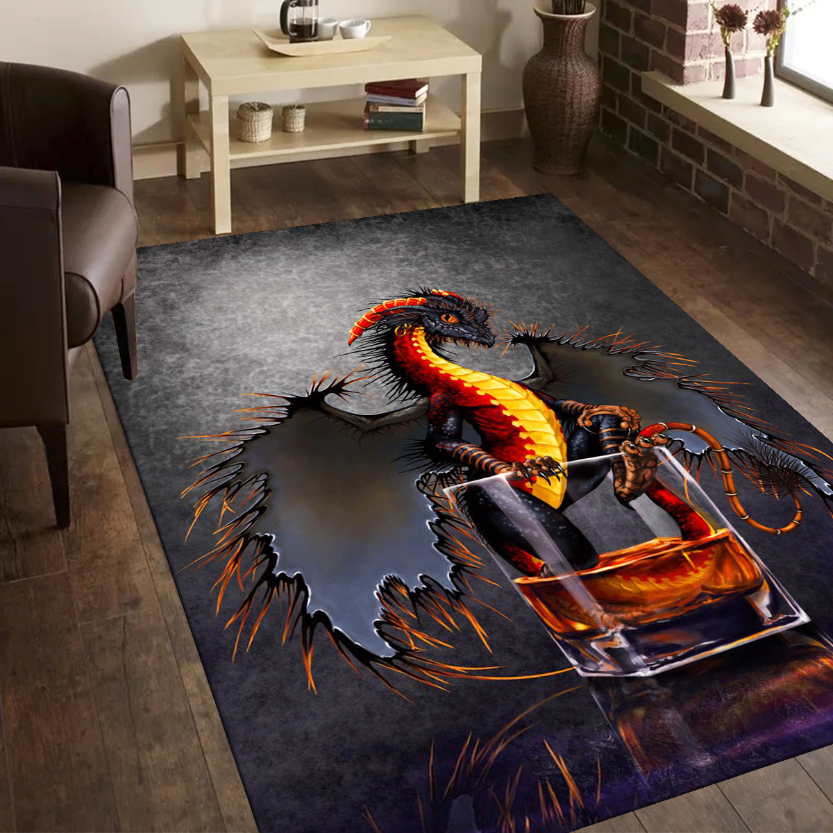 Luxurious Crystal Velvet Rum Dragon Rug - 3D Printed, Soft & Comfortable for Living Room, Bedroom, Hallway - Large Area Carpet