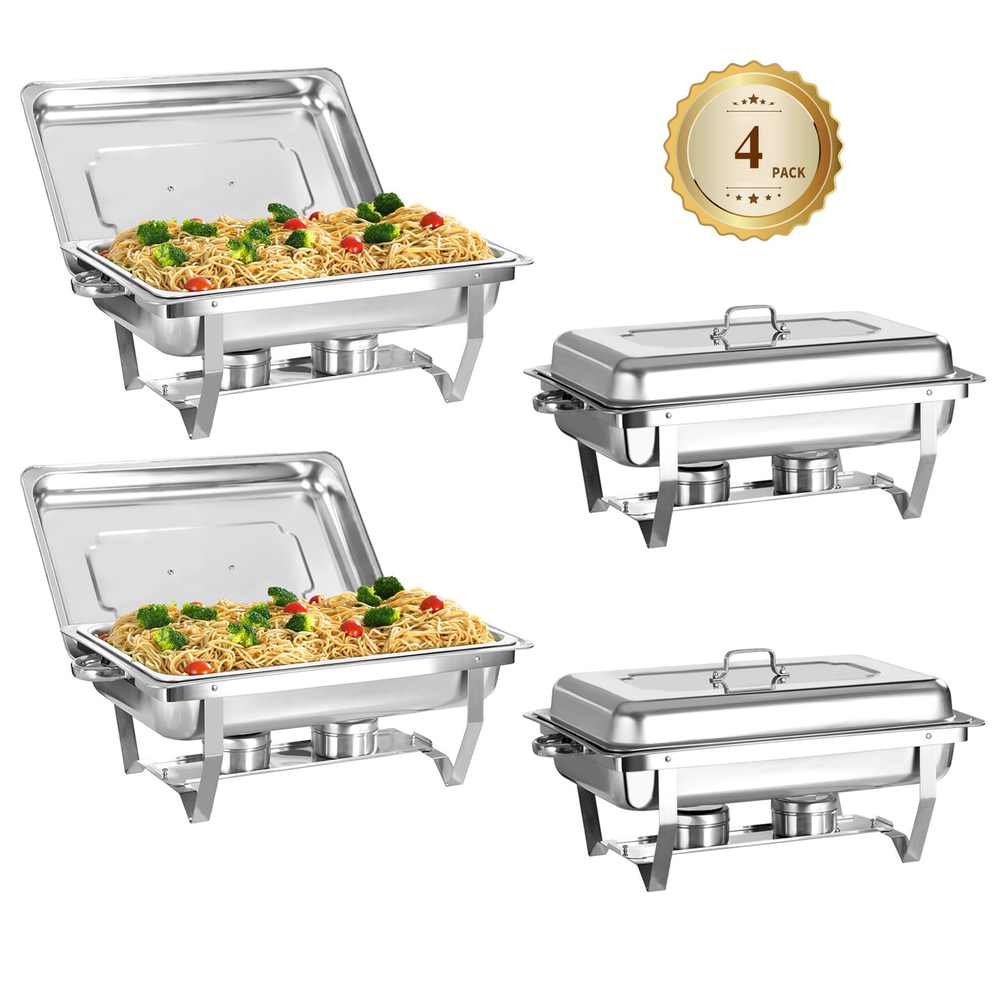 9L 2/4/6/8pcs Chafing Dish Stainless Steel Buffet Set Food Warmer Heat Container Rechaud for Catering, Buffet, And Party, 1/1GN Container