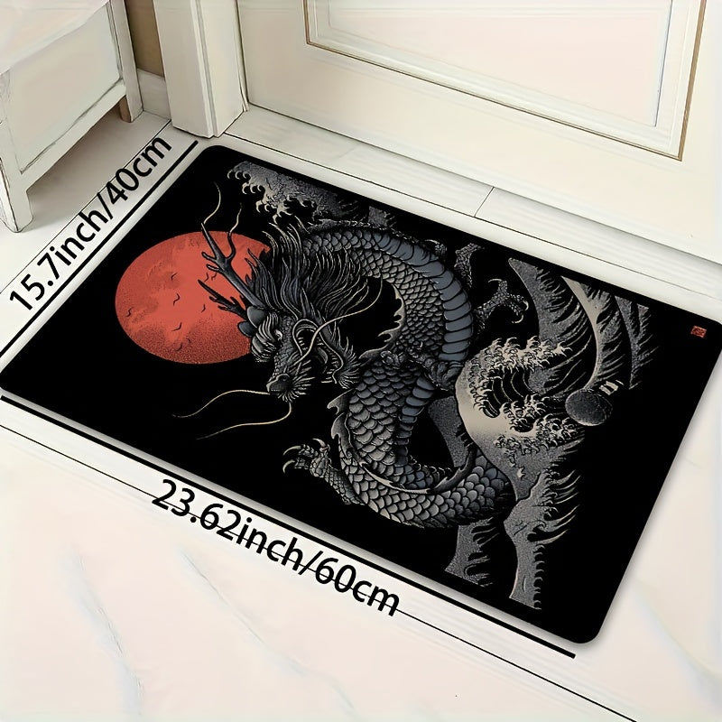 1pc Chinese Dragon Gaming Room Rug, 8mm Thick Polyester Rectangle Mat, Machine Washable, Decorative Indoor Carpet for Bedroom, Living Room, Laundry, Bathroom, Kitchen Entrance - Washable and Durable