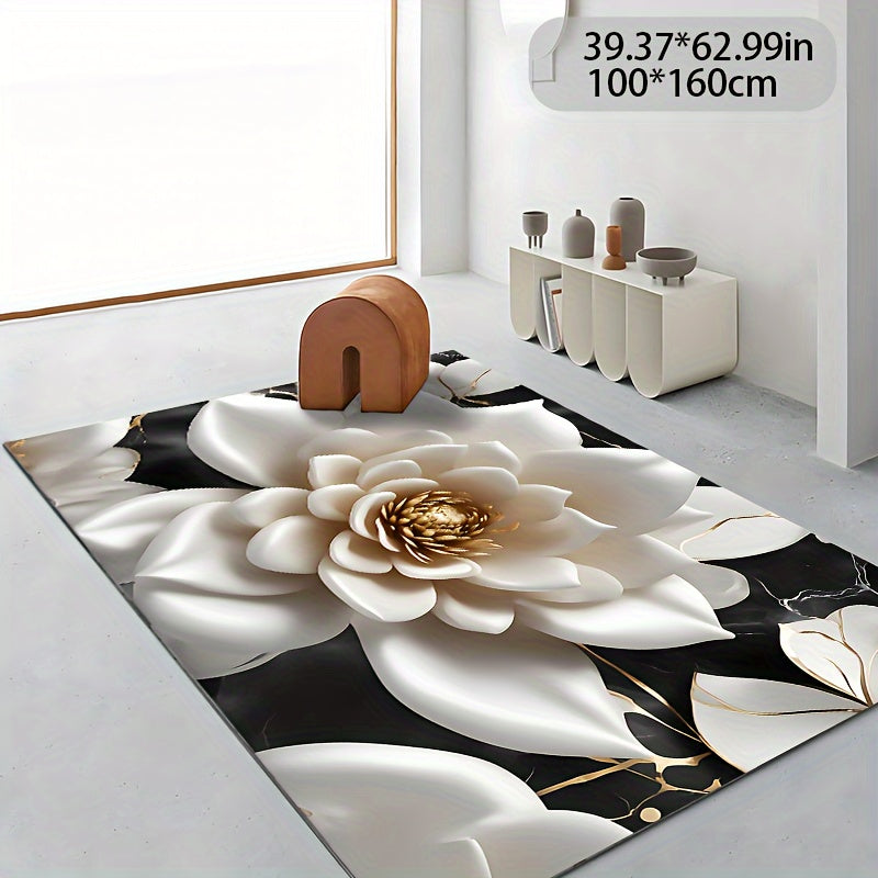 Zulida Luxury Velvet 3D Floral Carpet - Non-Slip, Machine Washable, Versatile for Living Room, Bedroom, Outdoor, and Commercial Spaces, Golden Velvet, Diamond Plush, Door Mat, Various Sizes