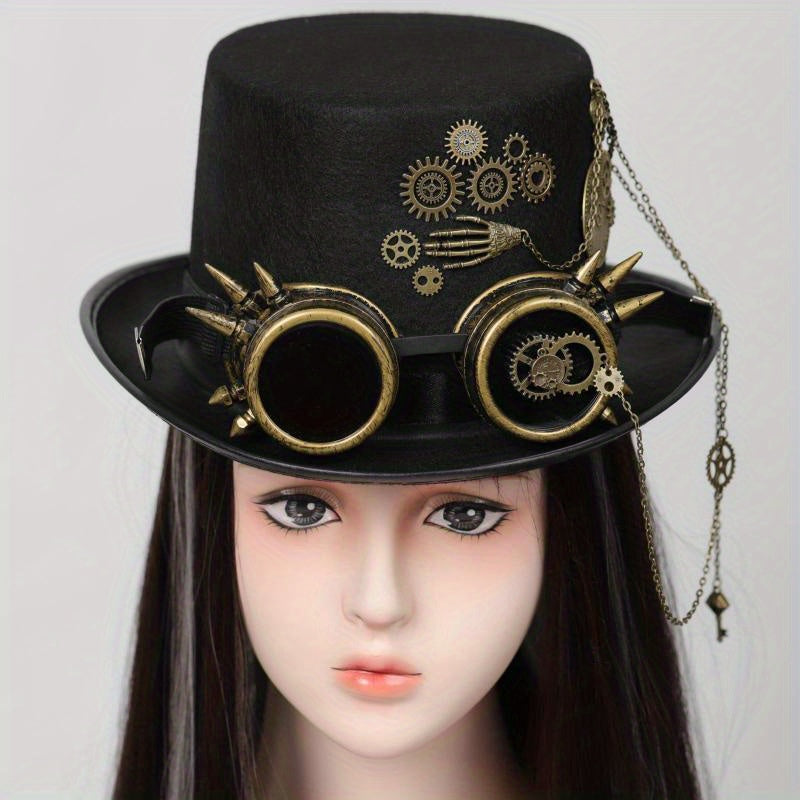 Steampunk Zylinder mit Kette und Nieten - Extravaganter Kopfschmuck für Gothic- und Vintage-Fans