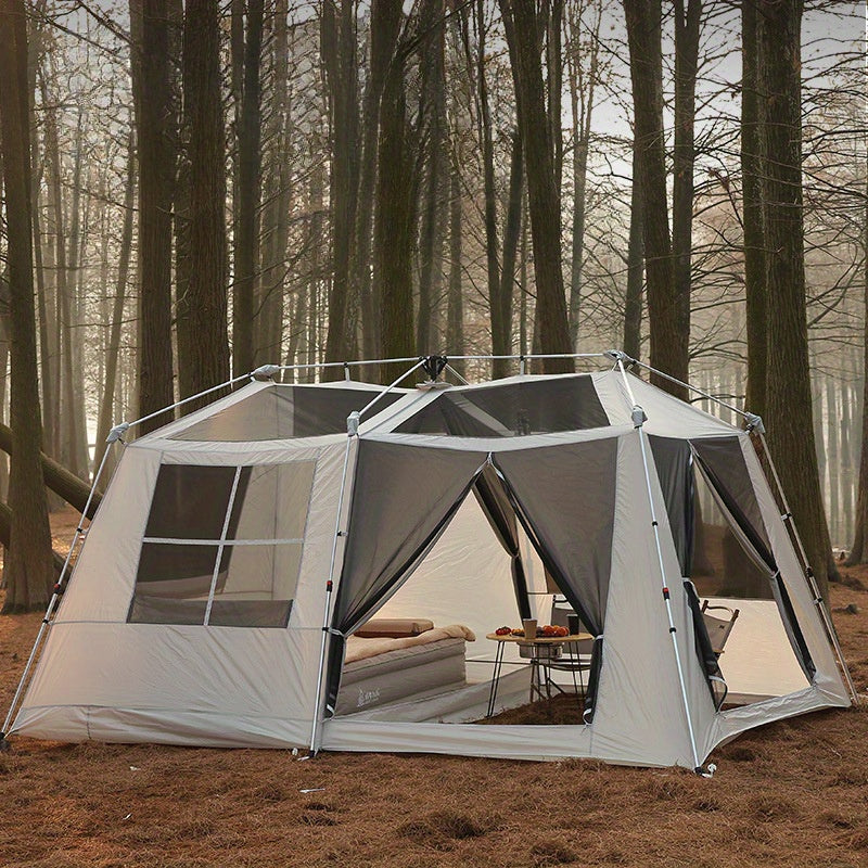 Extra-Large 10.9㎡ Family Festival Camping Tent with Two Bedrooms And a Living Room, Featuring a Stylish Outdoor Double-Layer Portable Tent That Opens in Seconds, Made of Aluminum Alloy, Waterproof, Sunproof, And with Automa