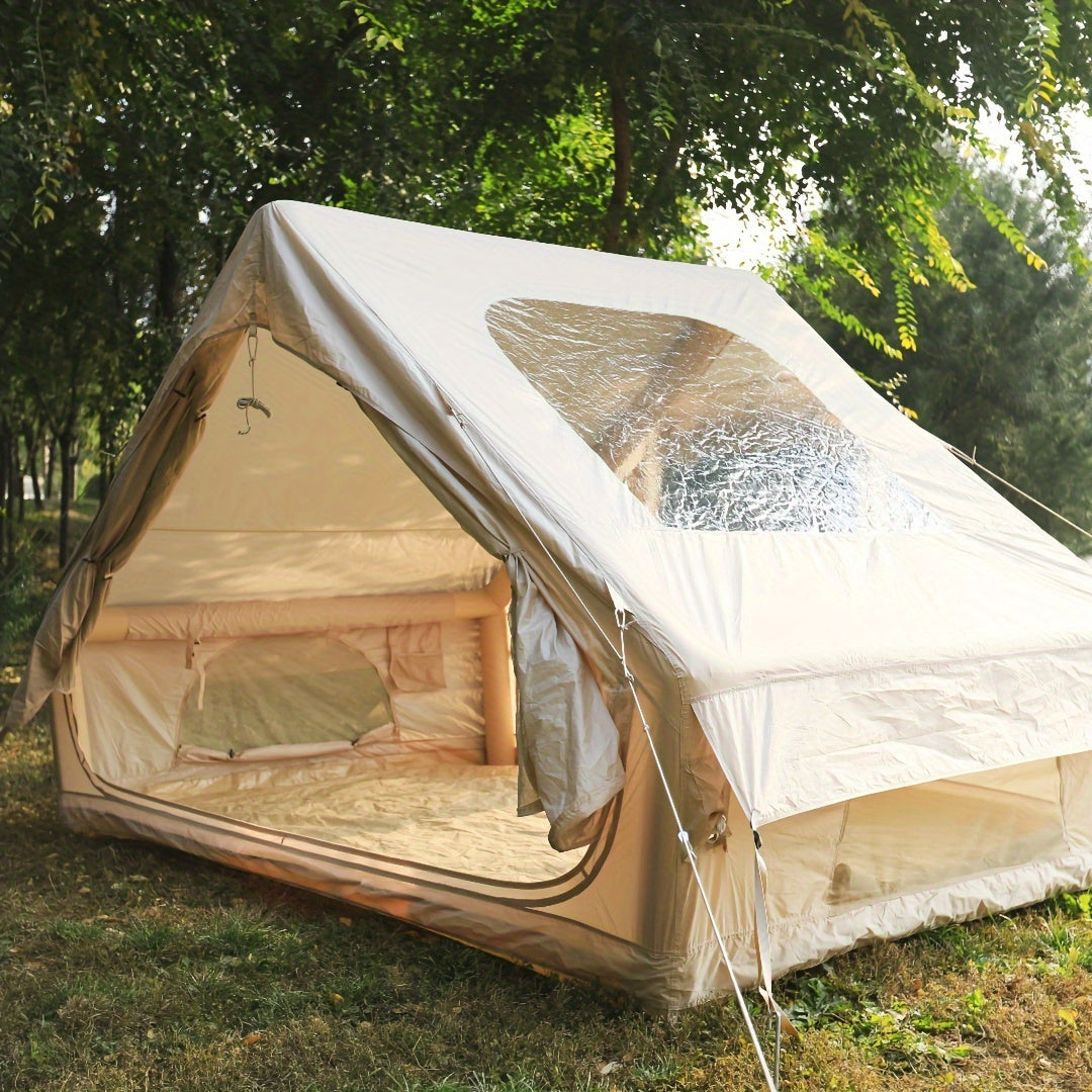 For 4 Waterproof Private Camping Tent, Oxford Cloth, PVC Frame, Solid Beige, with Zipper Closure, for All-Season Use, Easy Setup with Skylight