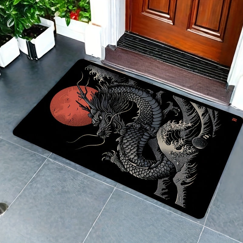 1pc Chinese Dragon Gaming Room Rug, 8mm Thick Polyester Rectangle Mat, Machine Washable, Decorative Indoor Carpet for Bedroom, Living Room, Laundry, Bathroom, Kitchen Entrance - Washable and Durable