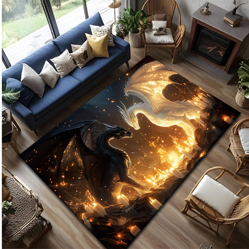 800 Grams Per Square Meter Crystal Velvet Black Dragon And White Dragon Carpet Rug, Non-Slip Floor Mat Ideal for Bedrooms, Porches, And Indoor Use, Rectangular Shape Suitable for Hallways, Living Rooms, Kitchens, Bathrooms, O