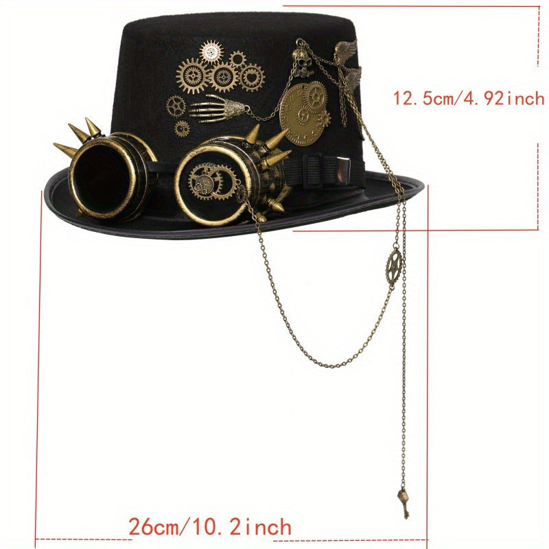 Steampunk Zylinder mit Kette und Nieten - Extravaganter Kopfschmuck für Gothic- und Vintage-Fans