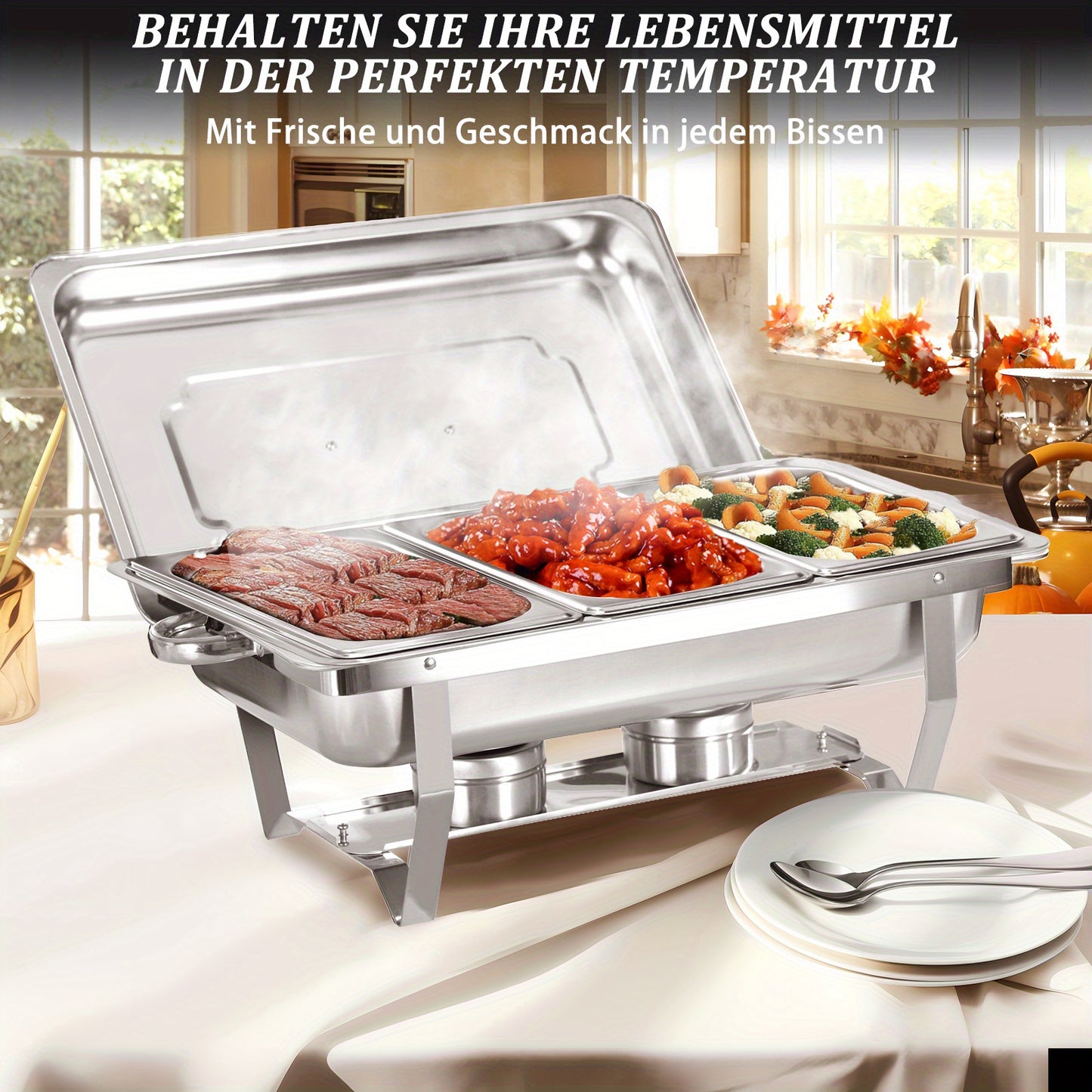 9L 2/4/6/8pcs Chafing Dish Edelstahl Buffet-Set Warmhaltebehälter Speisenwärmer Wärmebehälter Rechaud für Catering, Buffet und Party