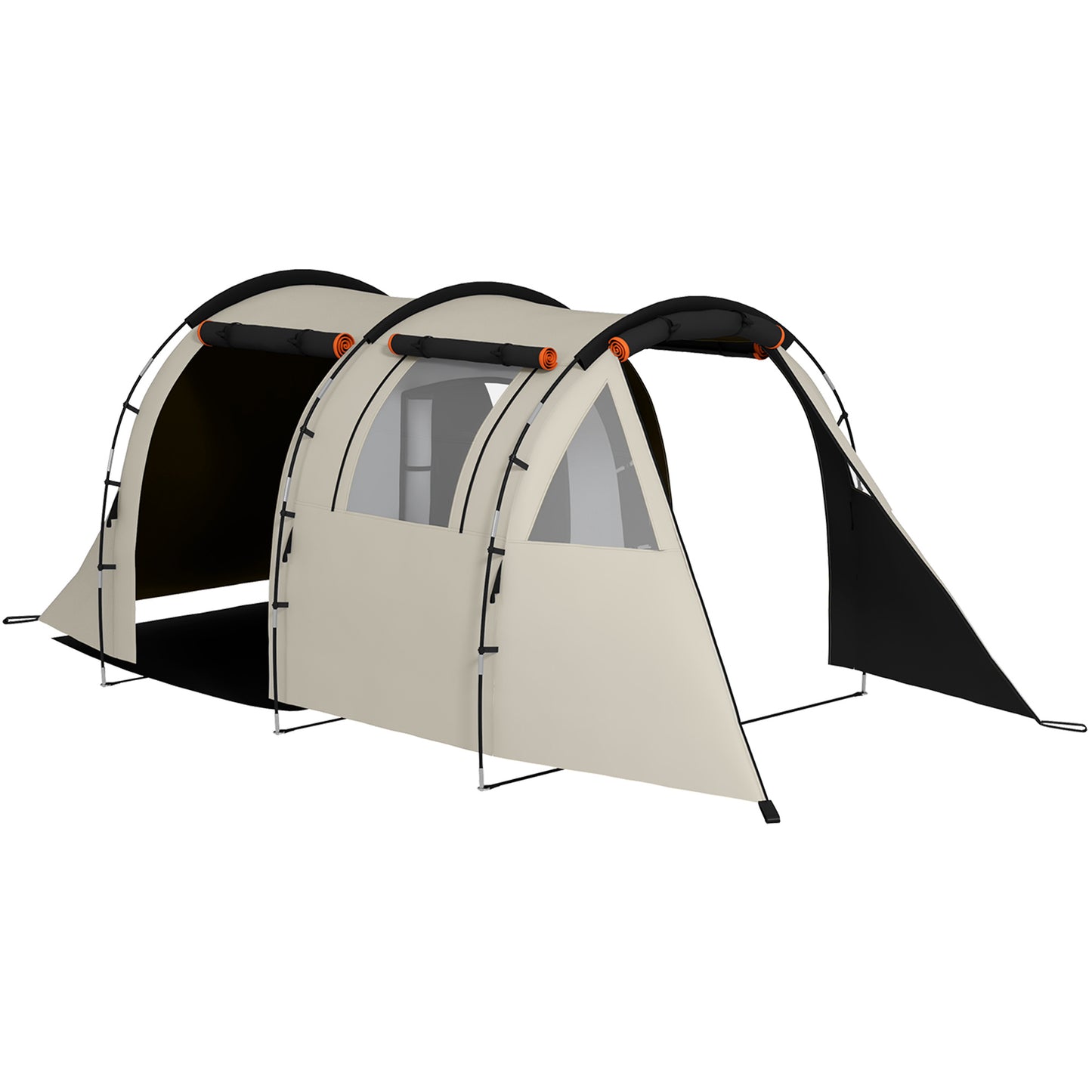 Outsunny Tunnel Tent, Camping Tent for 5 People, Family Tent with 2 Rooms, Side Windows, Carry Bag, 3000mm Water Repellent, for Garden, Campsite, Khaki