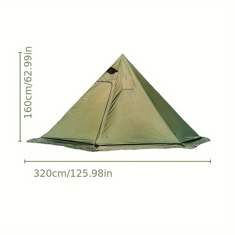 Octagonal Pyramid Tent, Four Season Camping Shelter with Chimney Hole, 160.02cm Tall, 3.2meter Diameter, Normal Waterproof Polyester, Zipper Closure, Alloy Brackets, Age 14+, Includes Chimney Safety Cloth.