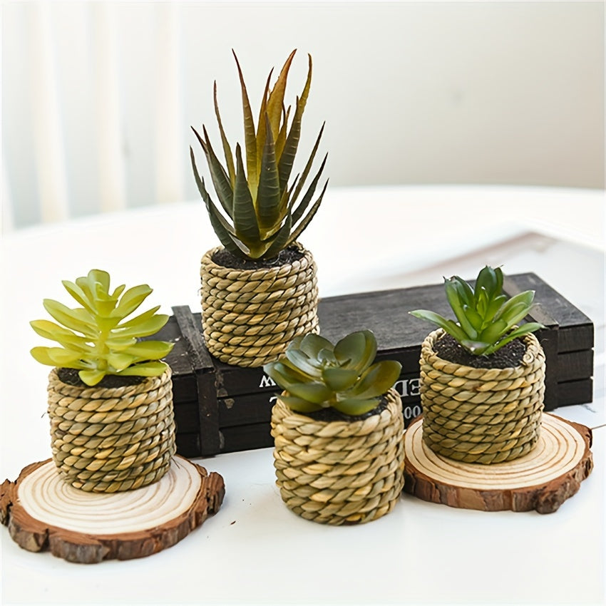 5pcs Set of Artificial Succulents & Aloe - Faux Potted Plants for Indoor/Outdoor Decor, Perfect for Home, Kitchen, Desk, and Wedding, for Spring