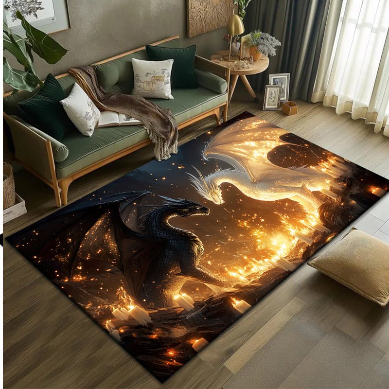 800 Grams Per Square Meter Crystal Velvet Black Dragon And White Dragon Carpet Rug, Non-Slip Floor Mat Ideal for Bedrooms, Porches, And Indoor Use, Rectangular Shape Suitable for Hallways, Living Rooms, Kitchens, Bathrooms, O