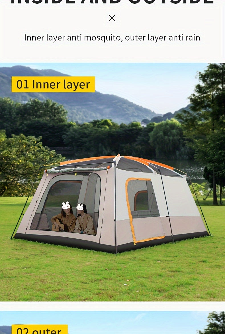 KAIROAD Spacious Beige Tent - 2 Bedrooms & Living Room, Portable Folding Design for Camping and BBQs, Windproof & Waterproof Oxford Fabric, All-Season Zip Closure, KAIROAD