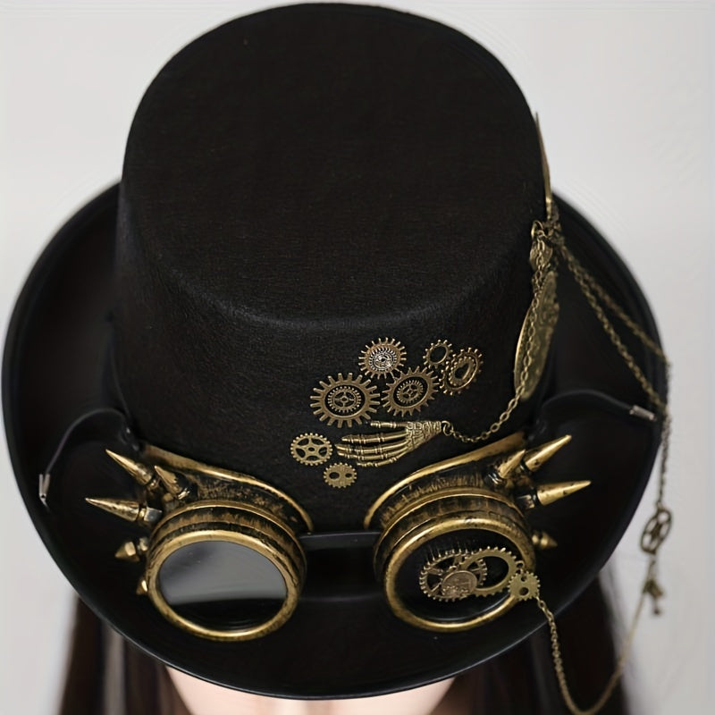 Steampunk Zylinder mit Kette und Nieten - Extravaganter Kopfschmuck für Gothic- und Vintage-Fans