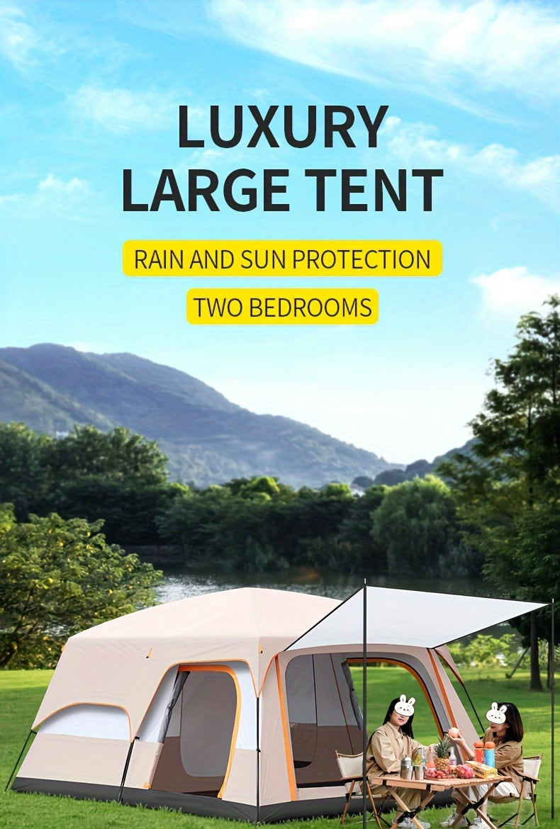 KAIROAD Spacious Beige Tent - 2 Bedrooms & Living Room, Portable Folding Design for Camping and BBQs, Windproof & Waterproof Oxford Fabric, All-Season Zip Closure, KAIROAD