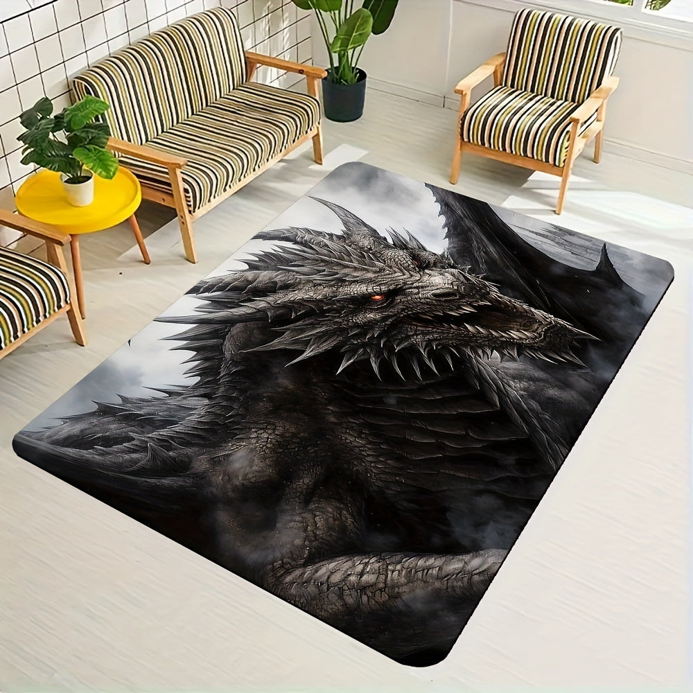 Dragon Design Non-Slip Area Rug – Hand Washable Polyester Rectangular Mat for Bedroom, Living Room, Game Room – Indoor/Outdoor Washable Carpet with Non-Slip Feature – Decorative Dragon Printed Rug