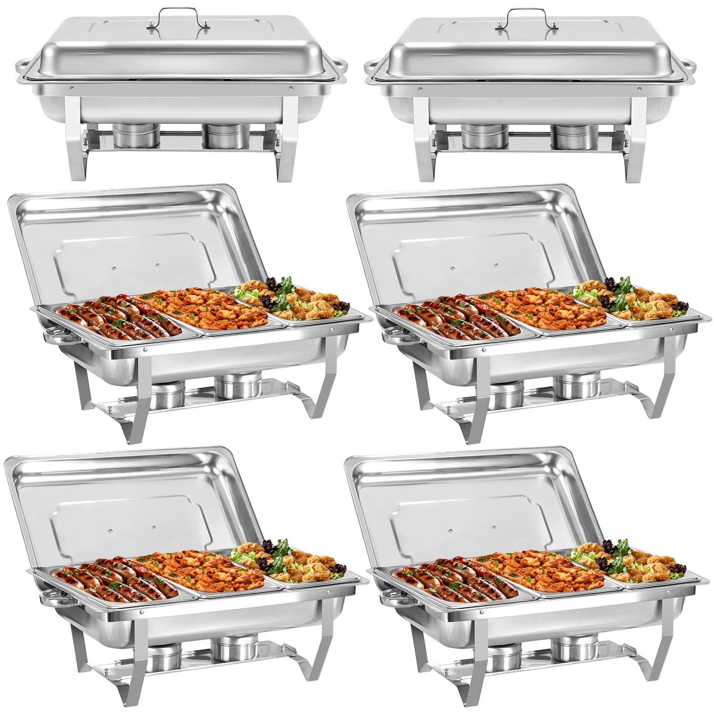 9L 2/4/6/8pcs Chafing Dish Edelstahl Buffet-Set Warmhaltebehälter Speisenwärmer Wärmebehälter Rechaud für Catering, Buffet und Party