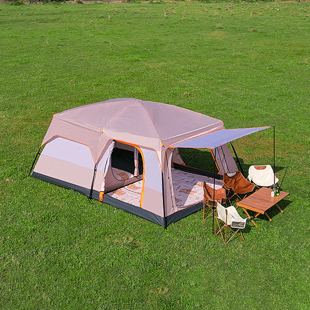 Luxury Family Camping Tent - Spacious 4-6 Person Design with Dual Bedrooms & Living Room, Durable Polyester, All-Season Comfort, Light Brown