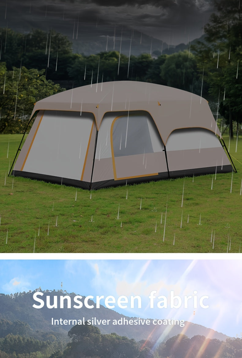 KAIROAD Spacious Beige Tent - 2 Bedrooms & Living Room, Portable Folding Design for Camping and BBQs, Windproof & Waterproof Oxford Fabric, All-Season Zip Closure, KAIROAD