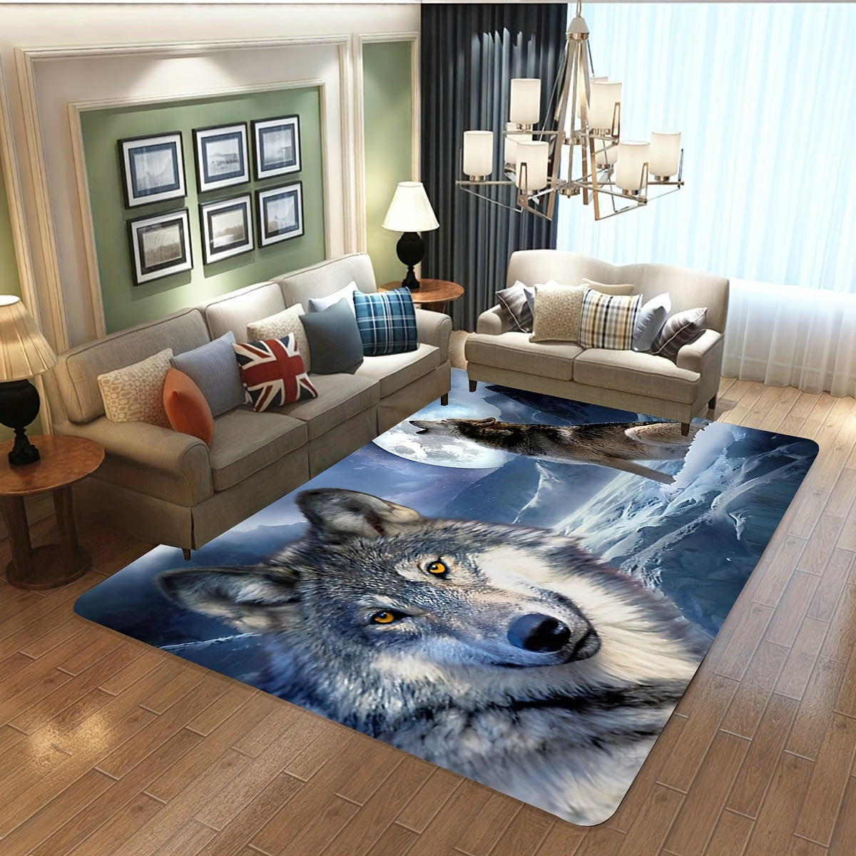 1pc 3D Snow Wolf Print Rug, Psychedelic Motif Carpet, Washable Soft Floor Mat, For Living Room Bedroom Bathroom Kitchen Sink Laundry Room Office Home Decor Indoor Decor Room Supplies Bedside Accessories