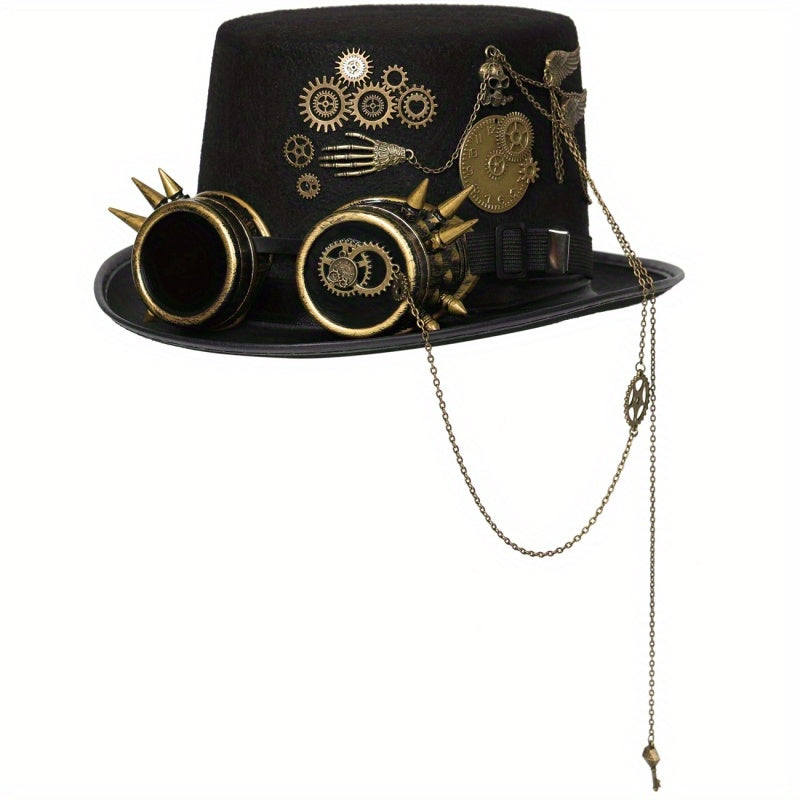 Steampunk Zylinder mit Kette und Nieten - Extravaganter Kopfschmuck für Gothic- und Vintage-Fans