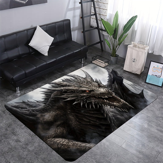 Dragon Design Non-Slip Area Rug – Hand Washable Polyester Rectangular Mat for Bedroom, Living Room, Game Room – Indoor/Outdoor Washable Carpet with Non-Slip Feature – Decorative Dragon Printed Rug